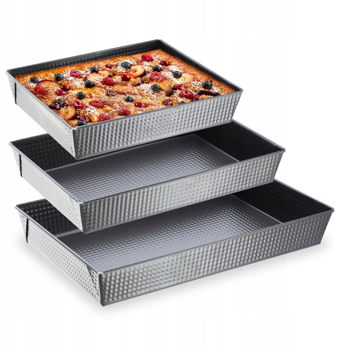 Blacha forma do pieczenia ciasta blaszka prostokątna XXL zestaw blach 3szt metalowe naczynia do wypieków 40x25,5x6,5 cm