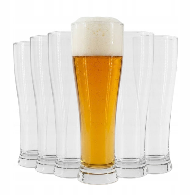 Szklanki kufle do piwa 6 SZT. 500 ML wysokie komplet szklanek grube szkło bezbarwne, można myć w zmywarce do lagera i napojów, przezroczyste, do domu