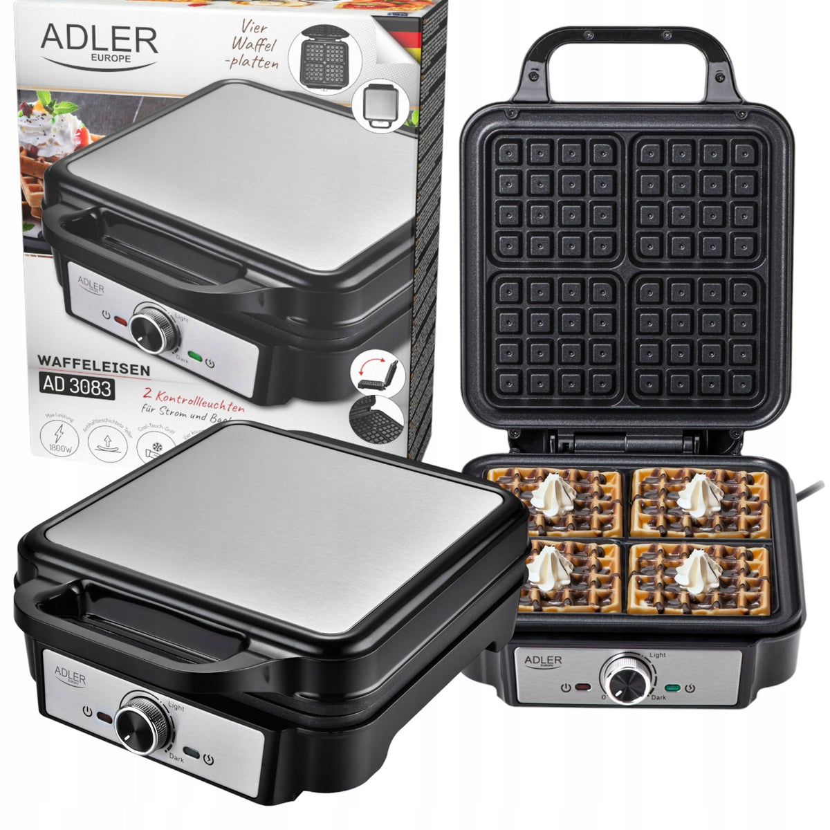 Gofrownica adler 1800W chrupiące gofry solidnie wykonana najnowszy model nominalna