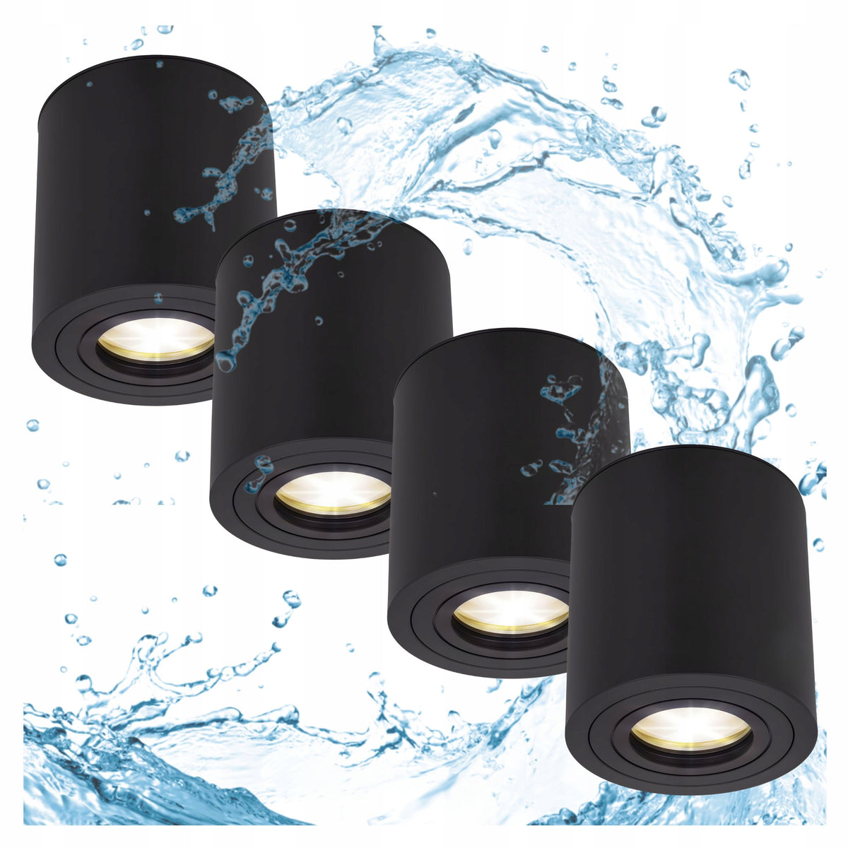 4x Oprawa Halogenowa Tuba LED GU10 do ŁAZIENKI Czarna LAMPA wodoszczelna okrągły spot sufitowy 35 W, pojedynczy punkt