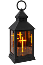 Kapliczka LED czarna krzyż Lustro 25 cm z bateriami znicz nagrobny, lampion cmentarny, dekoracja na grób