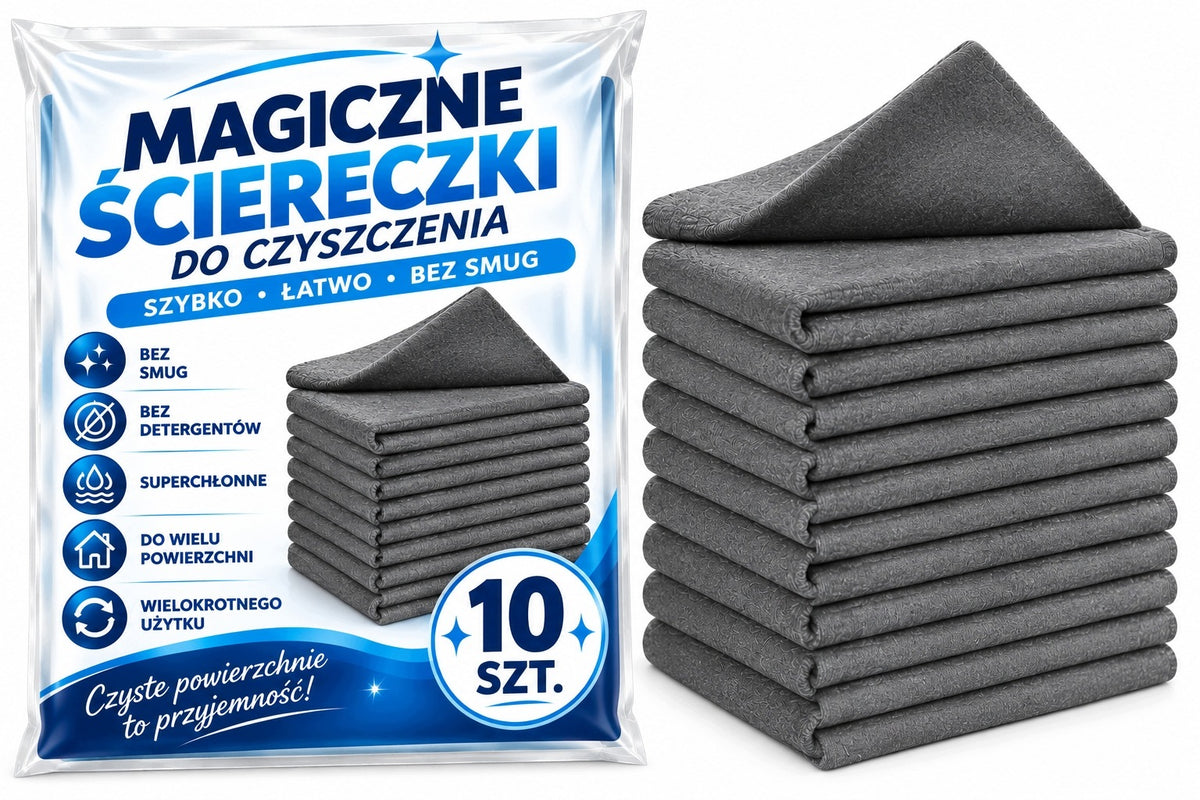 10x ścierka magiczna bezsmugowa do mycia szyb okna bez smug 10 SZT. szklanych powierzchni, luster, superchłonna, extra