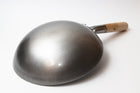 Patelnia Wok ze stali węglowej 30 cm Okrągłe dno drewniana rączka do smażenia dań azjatyckich, stir-fry
