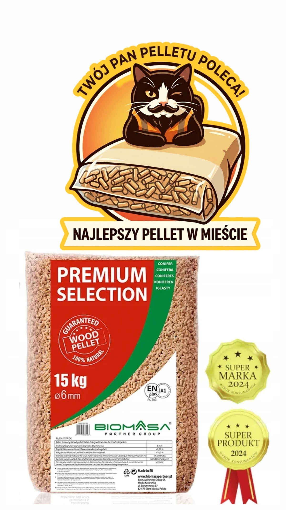 Pellet drzewny Biomasa Partner 15 kg do pieca i dla kota