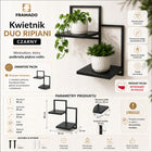 Kwietnik loft wiszący metalowy czarny 2PÓŁKI produkt polski premium ścienny półka na rośliny, ekspozytor na doniczki