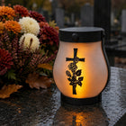 Znicz solarny LED lampion na grób statuetka na cmentarz róża krzyż nagrobny lampka pamięci ozdoba grobowa 14 cm
