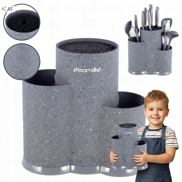 Wielopak 2 x blok stojak na noże kamille czarny 22 CM Organizer kuchenny, pojemnik do przechowywania ostrzy, plastikowy, wyjmowany wkład, średnica 11