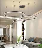 LAMPA WISZĄCA 3 RINGI SUFITOWA żyrandol 100W PILOT 40/60/80 xxl TUYA PAMIĘĆ czarna oprawa LED z aluminium do salonu i