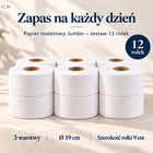 Papier toaletowy jumbo Zefir 3-warstwy biały celuloza 12szt mocny 447 listków, bezzapachowy, suchy, rolka higieniczna