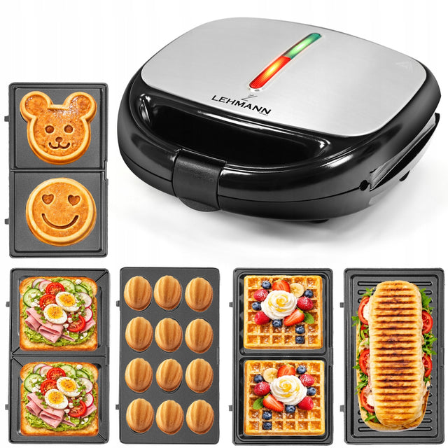 Opiekacz do kanapek gofrownica grill elektryczny toster mocny panini 5W1 nominalna srebrny/szary