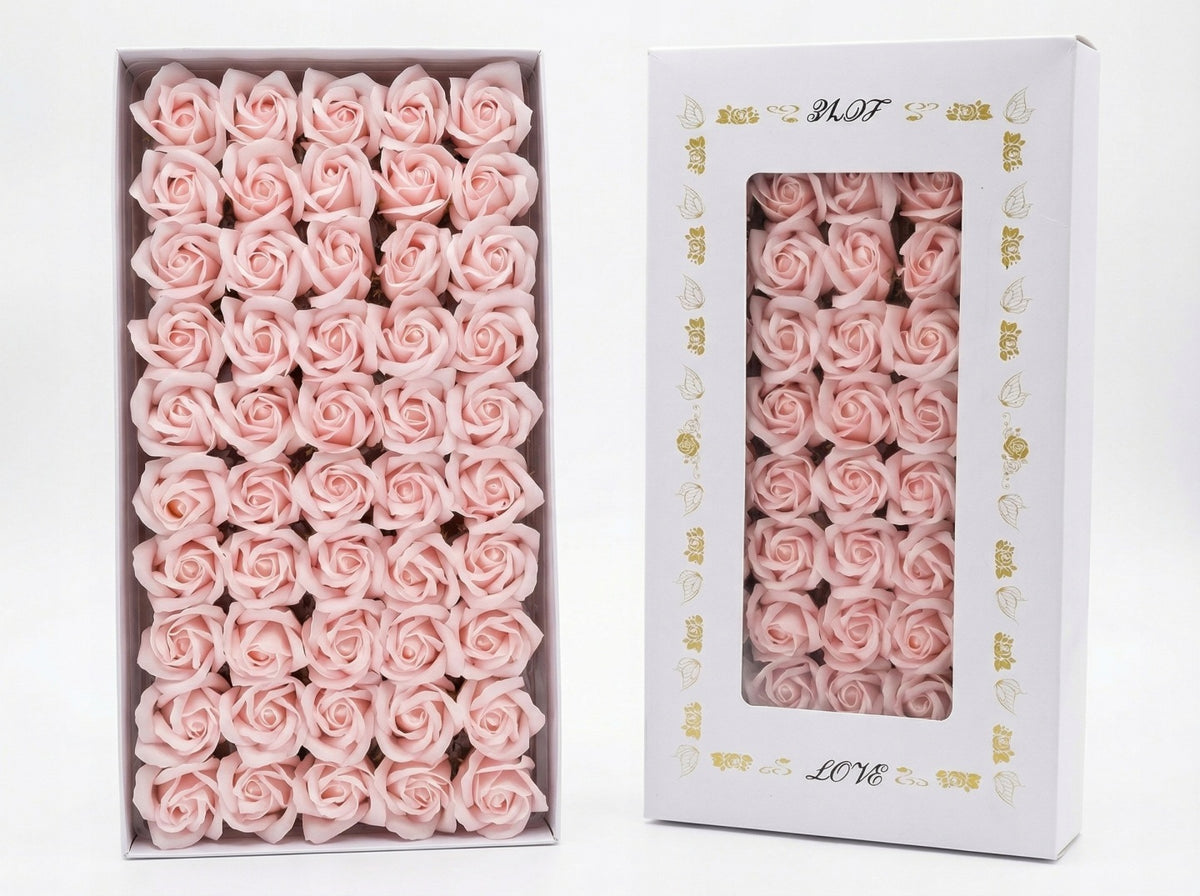 Róże mydlane jasny RÓŻ kwiaty flower BOX 50szt prezent dla kobiet JAK żywe kwiaty mydlane 6 cm