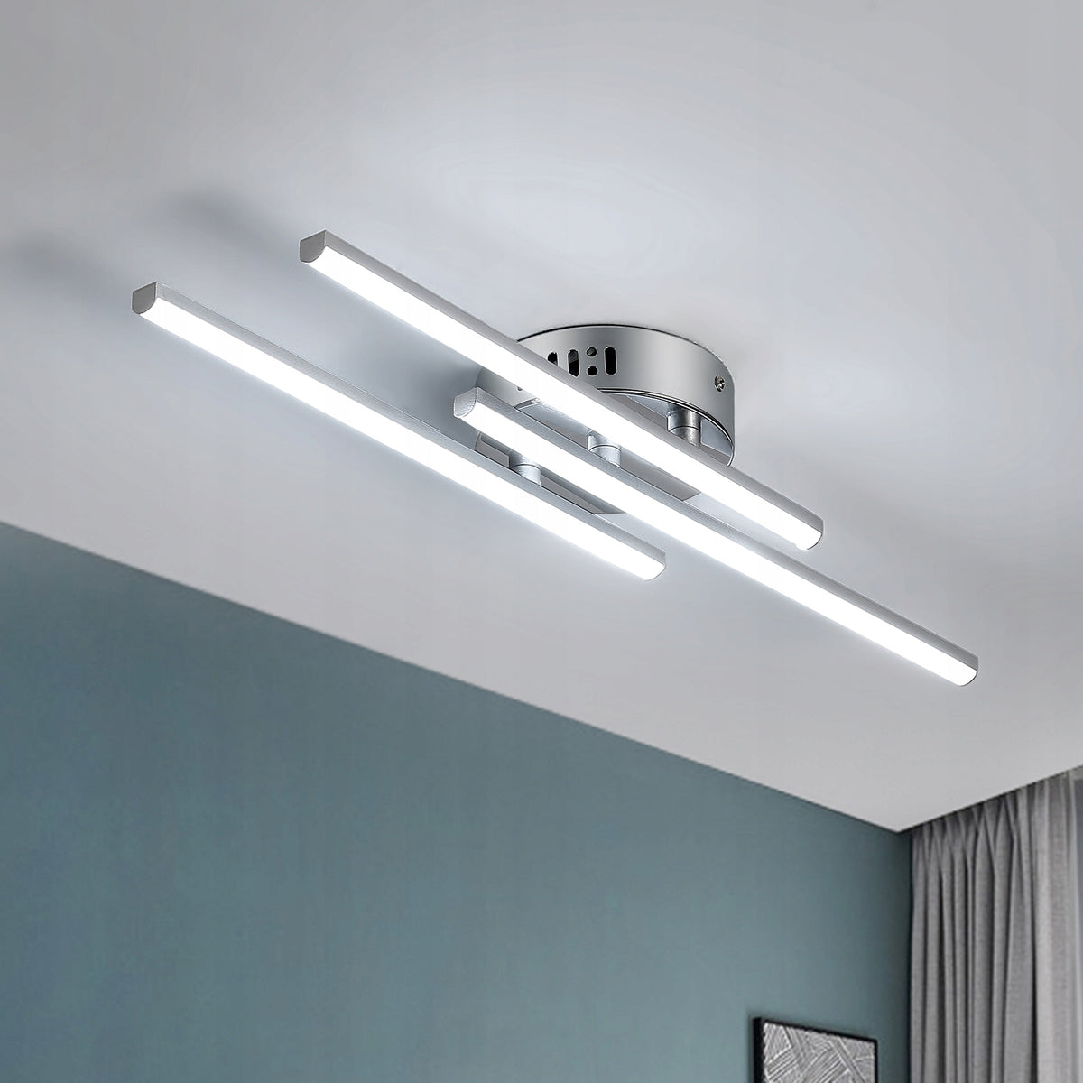 Lampa sufitowa lampa LED wiszaca srebro 6500K nowoczesna do salonu 18W żyrandol aluminiowy 3-punktowy 14 cm 55 cm