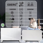 Grzejnik elektryczny szklany konwektorowy EVI aż 2400W energooszczędny+WiFi 835 mm 450 mm grzewcza biały