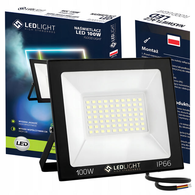 Halogen LED 100W lampa zewnętrzna reflektor naświetlacz slim budowlany IP66 8000 lm 6500 K zimna biała do garażu, warsztatu i na podjazd