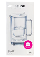Aquaphor - Dzbanek filtrujący Glass - 2,5l - biały do filtrowania wody pitnej, szklany, wkład B100-25, 1 wkład w