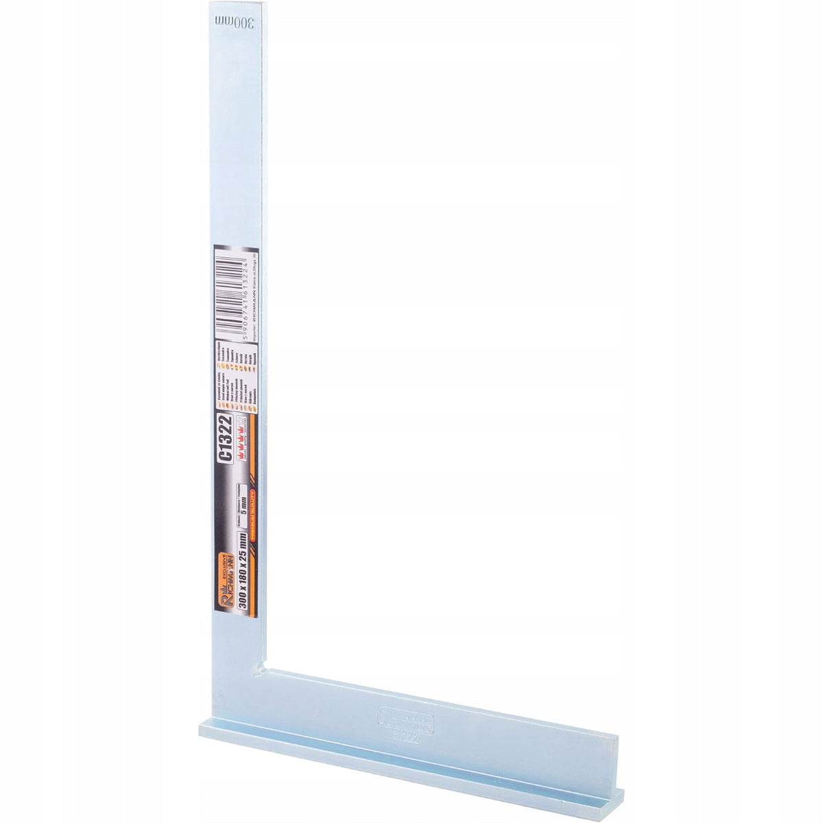 Richmann stalowy kątownik ze stopką 300x180x25 MM grubość 5 MM C1322 do prac stolarskich, trasowania i kontroli kątów