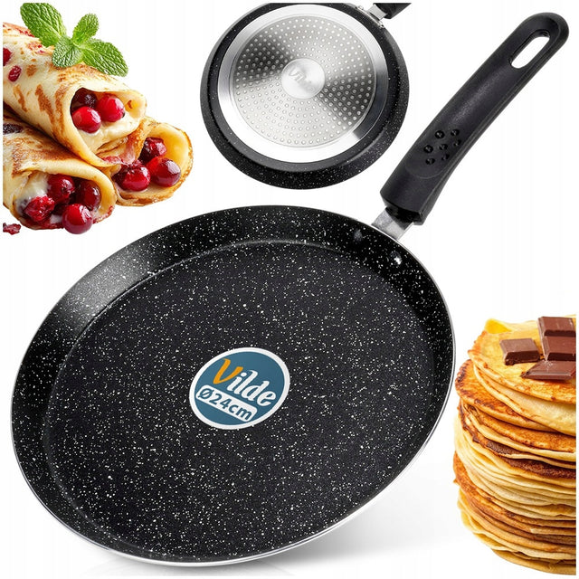 Patelnia granitowa do naleśników placków omletów niska płaska simple 24 cm do jajek i tortilli, na indukcję, gaz i ceramikę, zmywarka