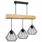 Lampa Wisząca Sufitowa LED Zwis Belka Drewniana Loft Druciana Czarna 3xE27 czarny drewno
