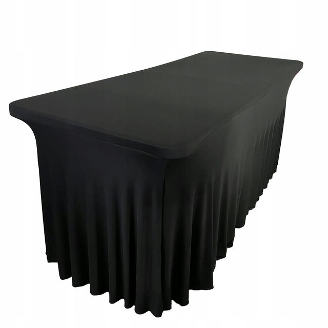 Pokrowiec falbana na stół bankietowy cateringowy czarny skirting 180x76cm obrus poliestrowy, dekoracja na eventy i przyjęcia