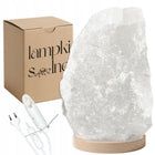 Lampa solna biała KŁODAWSKA z soli kłodawskiej4-6 KG podstawka bukowa oświetlenie dekoracyjne stojące, zasilanie