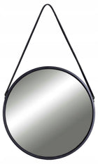 Lustro okrągłe wiszące ścienne na pasku ścianę loft czarne loftowe 50 cm dekoracja z metalową ramą do salonu sypialni