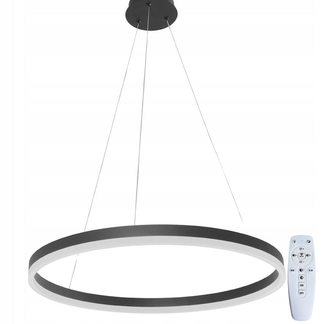 Lampa sufitowa 60cm LED wisząca żyrandol Ring pilot czarny loft nowoczesna oprawa do salonu, metalowa, zintegrowane źródło światła 47 w