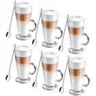 ZESTAW 6 szt. SZKLANKI I ŁYŻECZKI DŁUGIE DO KAWY LATTE MACCHIATO KOMPLET do cappuccino, 280 ml, szkło, przezroczyste