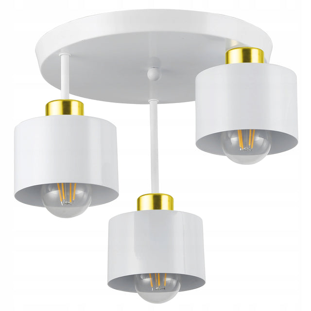 Lampa sufitowa wisząca kinkiet żyrandol LED 3x E27 oprawa biały złoty metalowa do salonu jadalni 3 punkty światła wysokość 30 cm