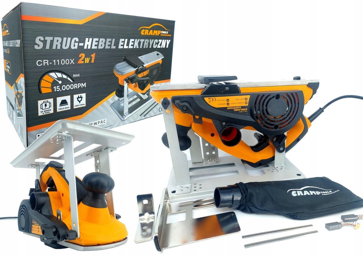 Cramp CR-1100X strug elektryczny do drewna hebel heblarka 2000W +stolik wyrówniarka 110 mm, głębokość skrawania 3,5 mm