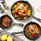 3x GŁĘBOKA ŻELIWNA PATELNIA NON-STICK MASYWNA PATELNIA GRILL ZESTAW 3 szt. do smażenia i duszenia