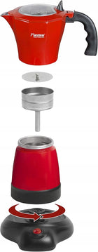 Elektryczna Kawiarka 6F Ekspres Zaparzacz do Kawy Espresso Bestron 180 ml 480 w czerwony aluminium