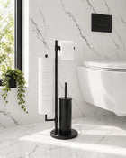 Stojak na papier i szczotkę do WC czarny loft 3w1 do łazienki toalety yoka metalowy wolnostojący organizer, uchwyt