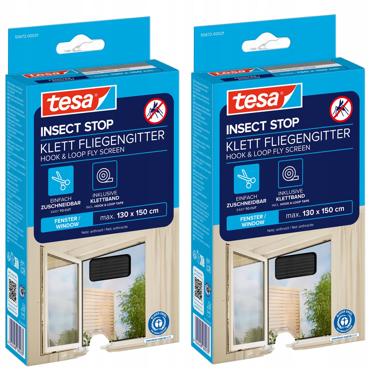 Tesa Moskitiera okienna Siatka na okno owady komary 1,3 x 1,5m czarna x2 osłona przeciw muchom i insektom, montaż