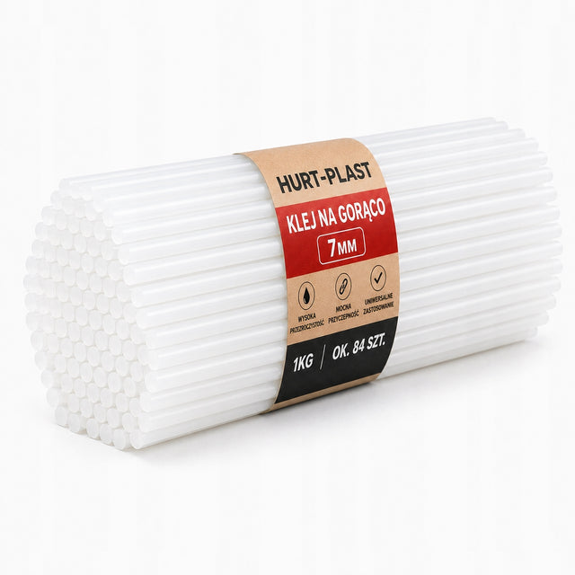 Klej pistoletu na gorąco wkład klejowy termotopliwy 7mm x 300mm pałeczki bezbarwne, 84 sztuki