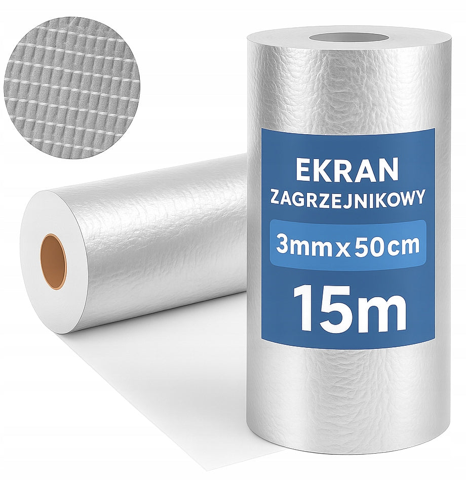 EKRAN ZAGRZEJNIKOWY ODBIJAJĄCY CIEPŁO MATA ALUMINIOWA PIANKA IZOLACYJNA 15m 500 mm srebrny