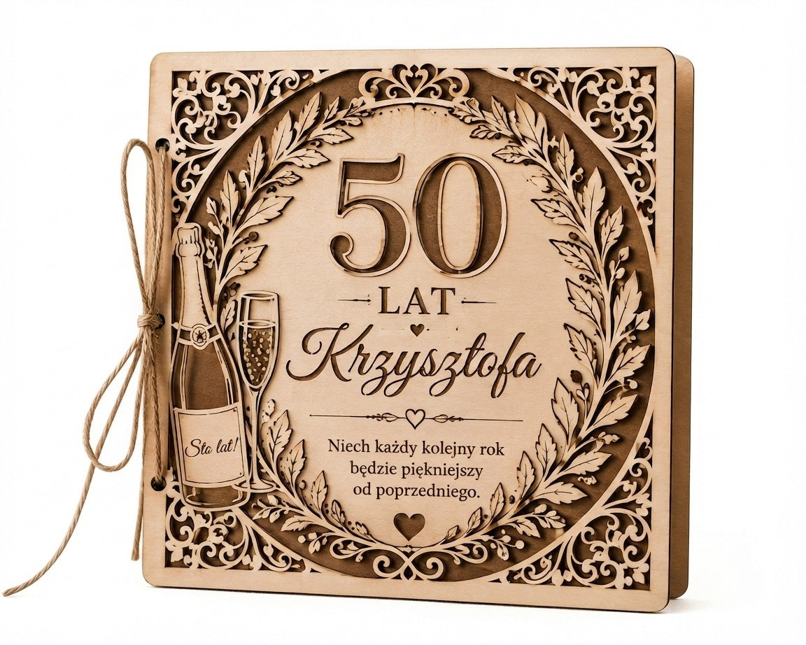 Kartka urodzinowa na urodziny 30 40 50 60 drewno prezent personalizacja pamiątka dla jubilata, efekt 3D, z kopertą