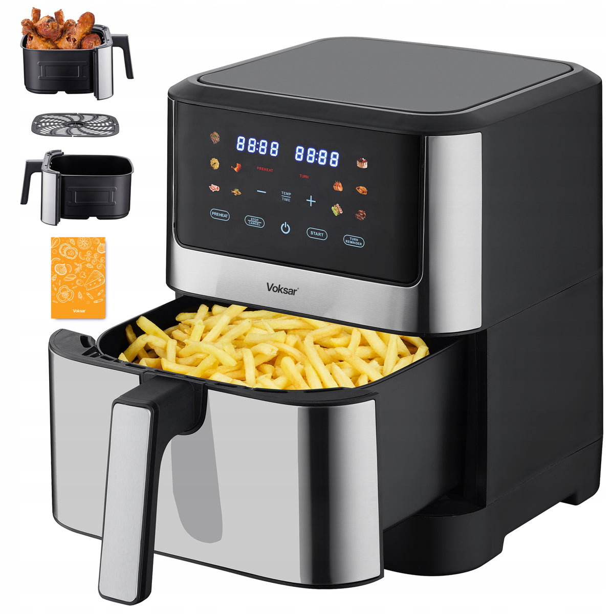 Frytkownica beztłuszowa AIR fryer voksar K11 XXL 8l 12w1 1800W + przepisy beztłuszczowa srebrny/szary