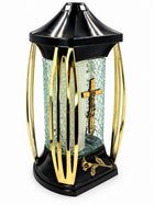 Znicz Szkalny Zn-184 Obudowa Domek Złote Boki 29cm lampion nagrobny na cmentarz, parafinowy, czas palenia do 40 godzin