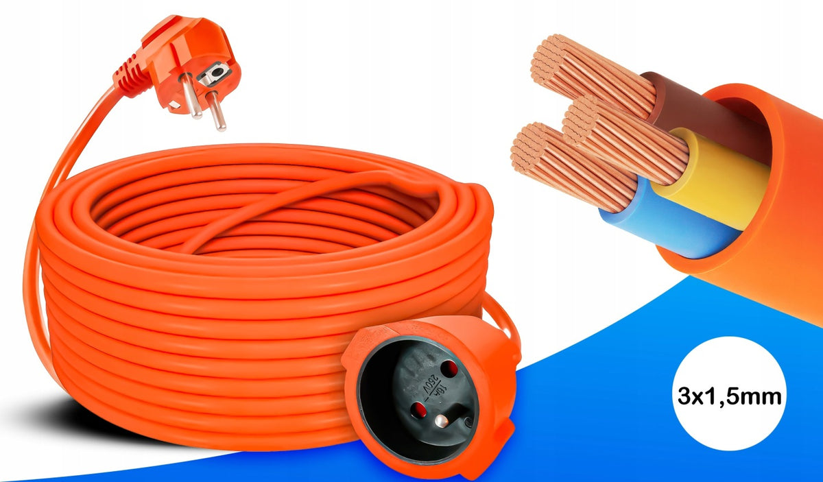 Przedłużacz ogrodowy budowlany ogrodu kosiarki piły podkaszarki 30m 3x1,5mm kabel zasilający gumowy 30 m z uziemieniem