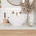 Umywalka nablatowa mała biała okrągła owalna REA sofia mini white 35 cm ceramiczna misa łazienkowa bez otworu na baterię