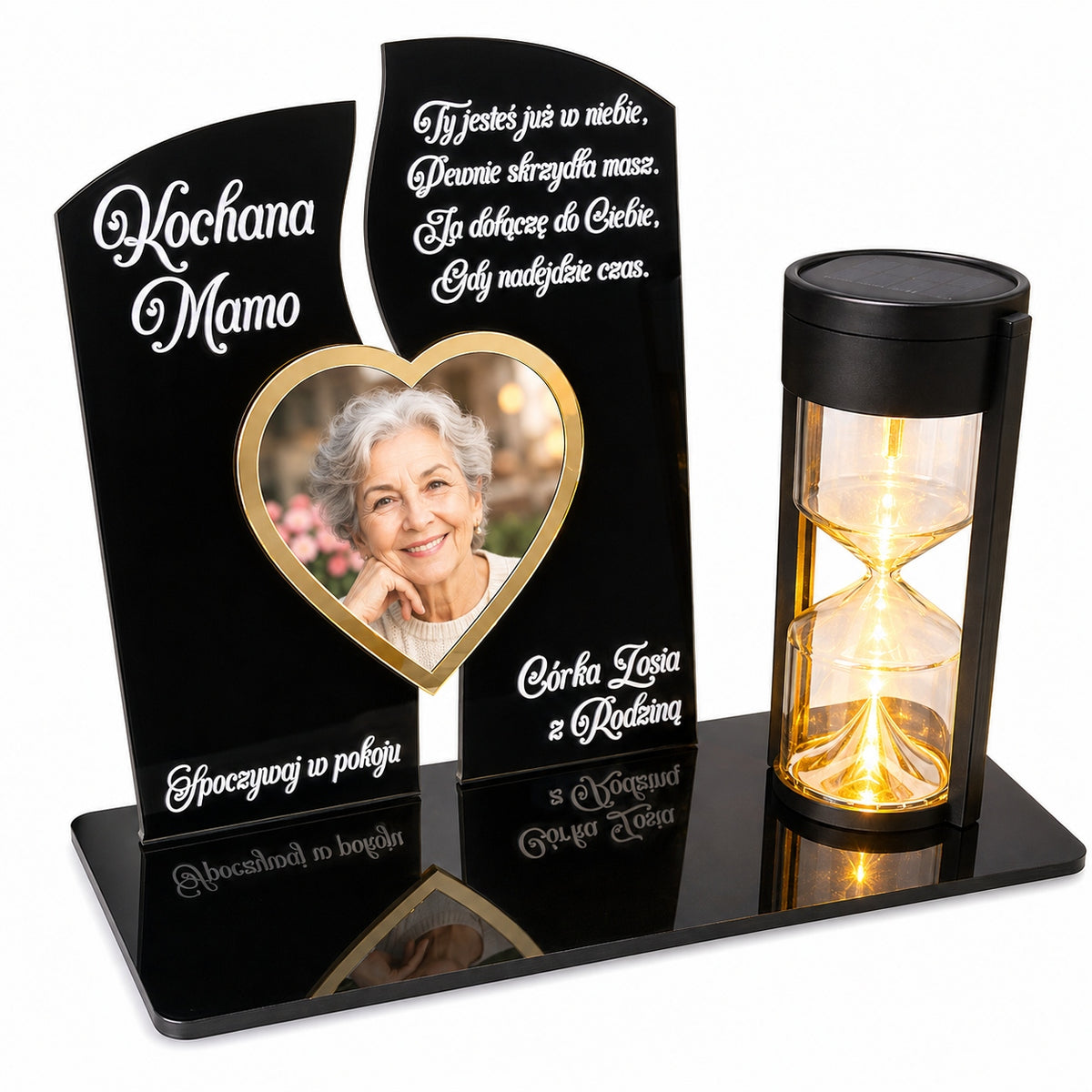 Znicz solarny ze Zdjęciem LED personalizowany na grób dla Mamy Taty Babci lampion nagrobny, lampka cmentarna, świeca