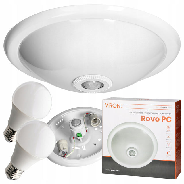 Plafon LED lampa sufitowa czujnik ruchu zmierzchu + 2x żarówka E27 LED 9W okrągła oprawa, biała, neutralna barwa światła, do przedpokoju