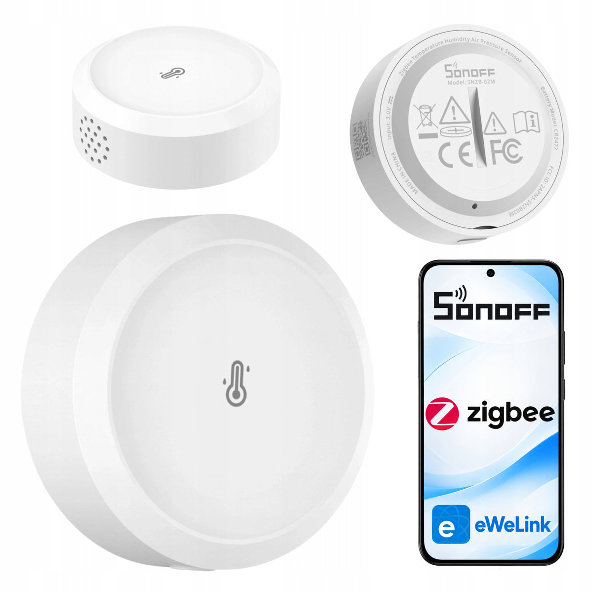 Inteligentny Czujnik Sonoff AirGuard SNZB-02M Zigbee Temperatura Wilgotność termo-higrometr bateryjny, miernik klimatu