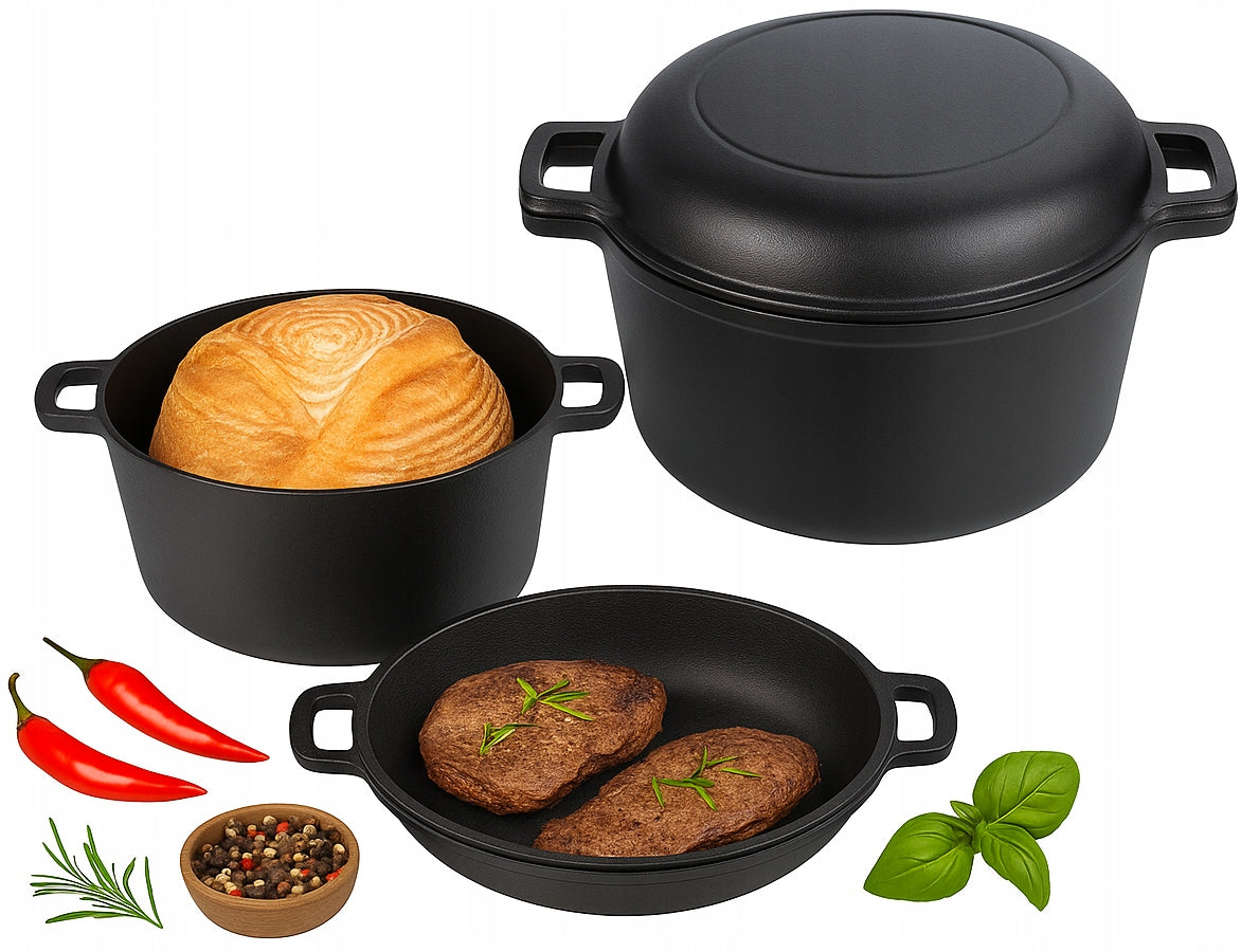 Garnek Żeliwny z Pokrywą 26cm Patelnia Garnek Brytfanka 4,5 L indukcja GAZ naczynie do piekarnika, kuchenki