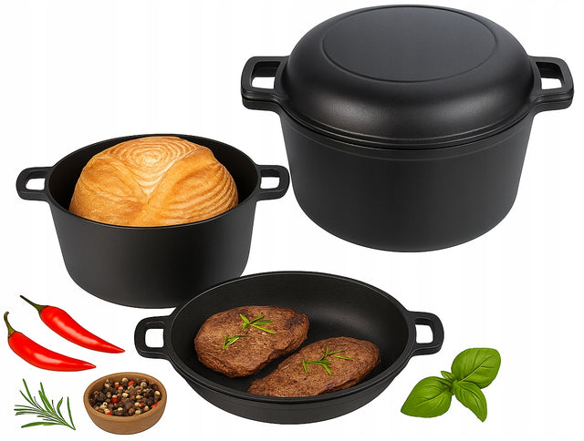 Garnek Żeliwny z Pokrywą 26cm Patelnia Garnek Brytfanka 4,5 L indukcja GAZ naczynie do piekarnika, kuchenki elektrycznej i ceramicznej