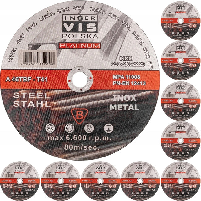 Tarcza do cięcia metalu 230x2 inox mocne 10 szt ściernica tnąca do stali nierdzewnej i żeliwa, otwór 22,2 mm