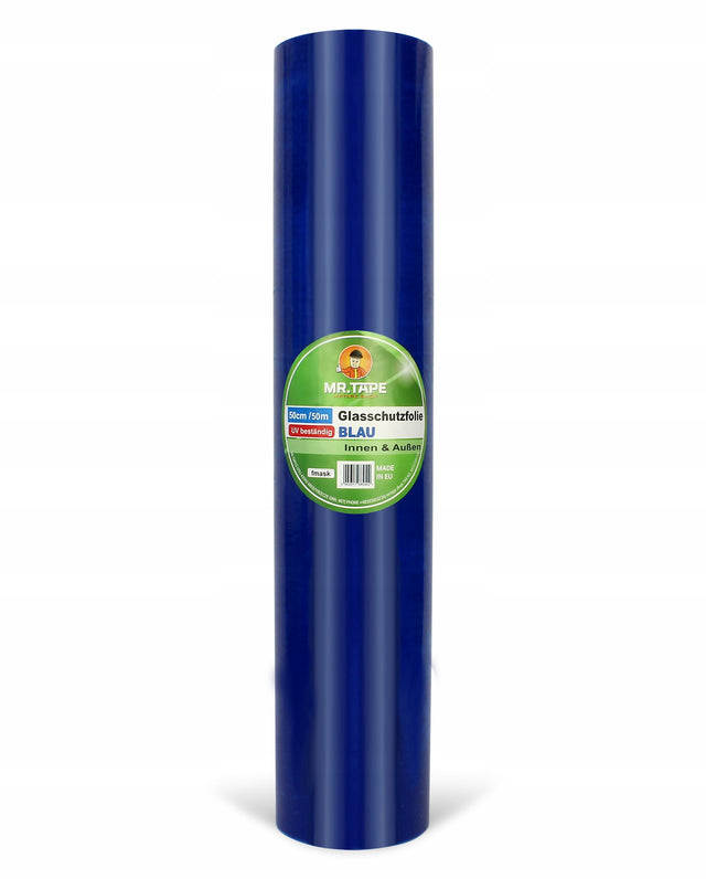 UV 90 dni gruba Folia samoprzylepna niebieska 50cm/50m na okna rolka osłona szyb podczas malowania, zabezpieczenie przy pracach remontowych