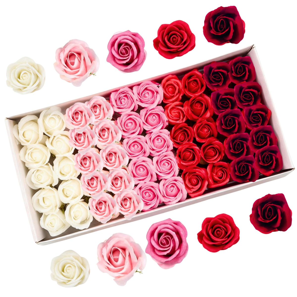 Ozdobne Róże Mydlane Kwiaty 50 szt MIX kolor do Dekoracji Flower Box mydełka w kształcie różyczek, upominek, ozdoba