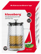 Srebrny Zaparzacz do kawy herbaty szklany 1 Lit French Press klausberg 7764 tłokowy dzbanek 1000 ml, 8 filiżanek, można