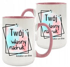 Foto kubek duży XXL z własnym nadrukiem twoim zdjęciem grafiką na prezent ceramiczny 440 ml różowy, do kawy i herbaty